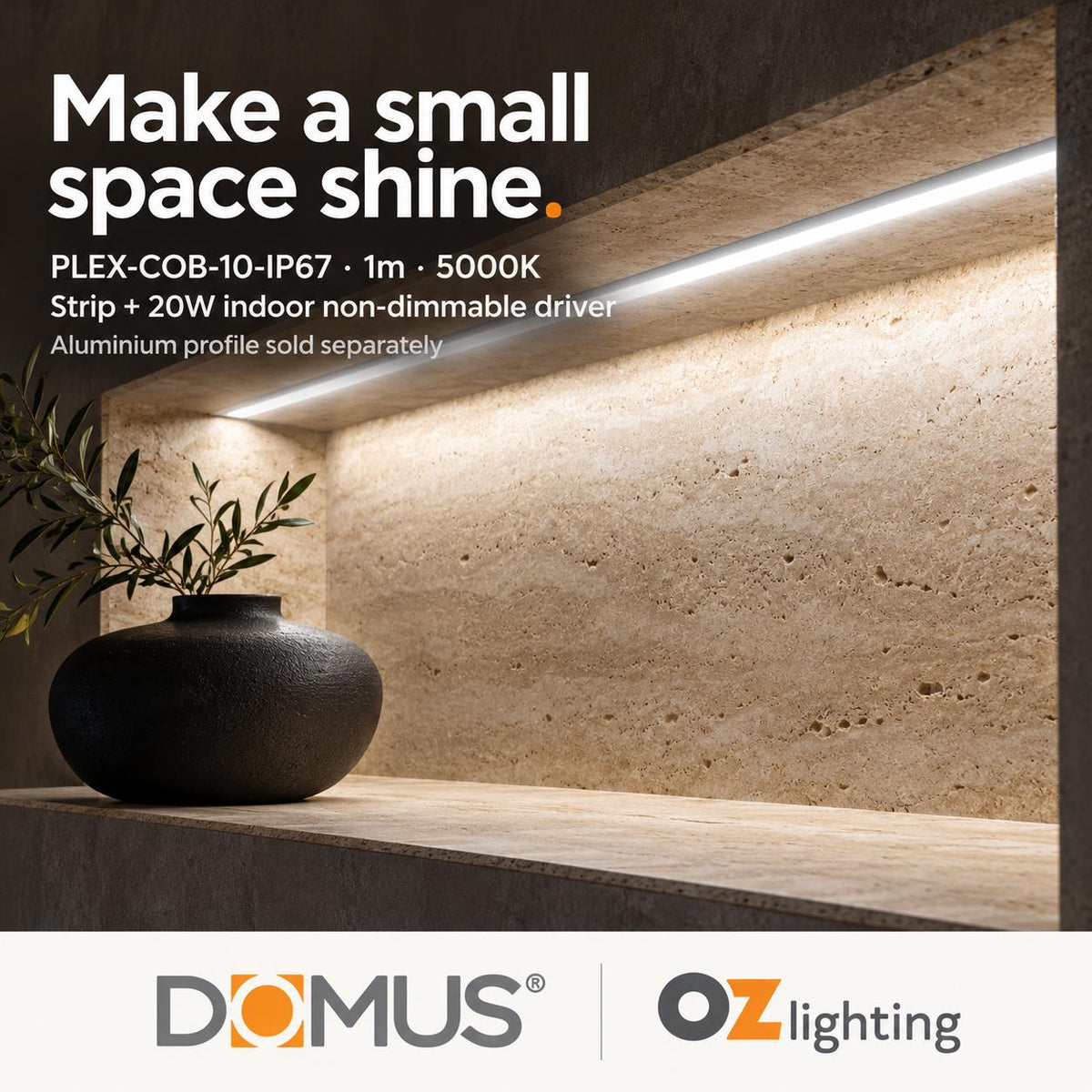 Domus PLEX-COB-10-IP67 1m 5000K LED strip and driver bundle — hero