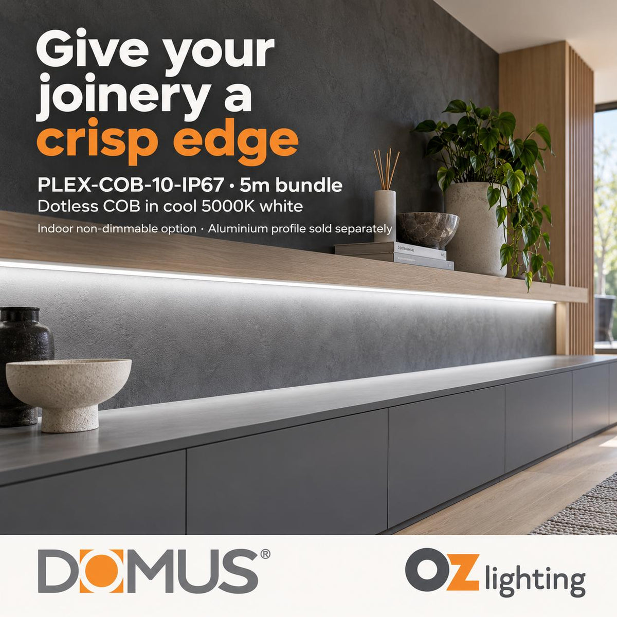 Domus PLEX-COB-10-IP67 5m 5000K LED strip and driver bundle — product benefit