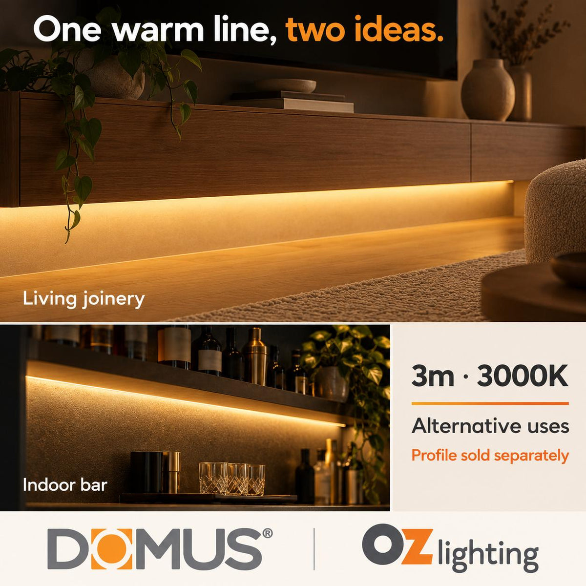 Domus PLEX-COB-15-IP54 3m 3000K LED strip and driver bundle — marketing
