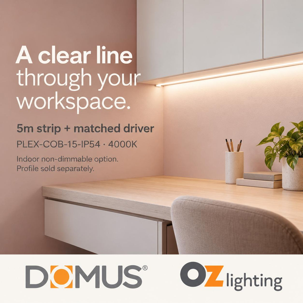 Domus PLEX-COB-15-IP54 5m 4000K LED strip and driver bundle — product benefit