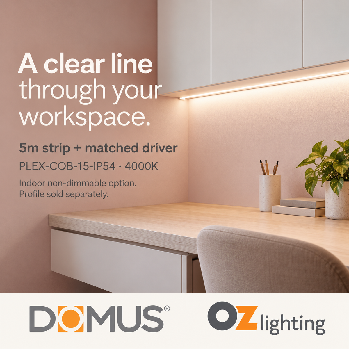 Domus PLEX-COB-15-IP54 5m 4000K LED strip and driver bundle — product benefit