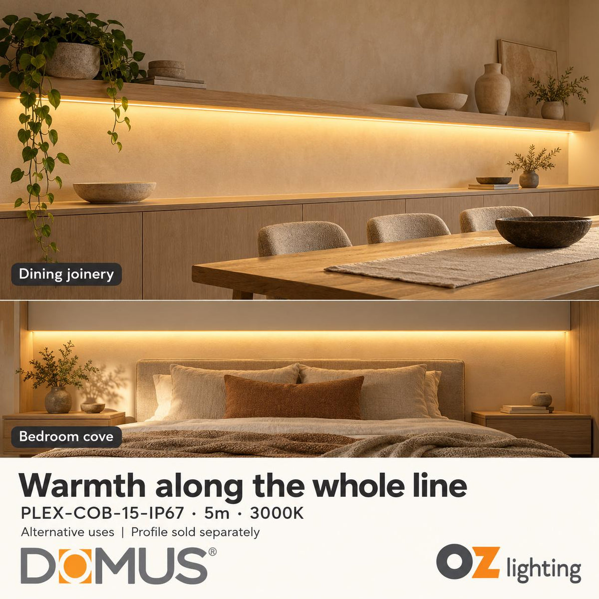 Domus PLEX-COB-15-IP67 5m 3000K LED strip and driver bundle — marketing