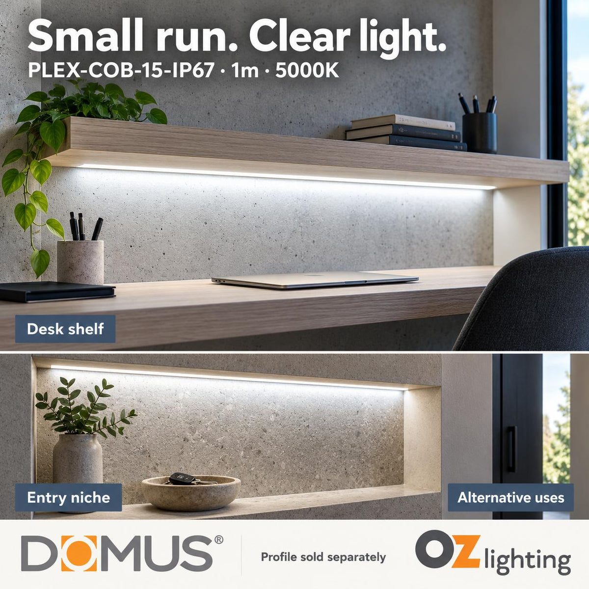 Domus PLEX-COB-15-IP67 1m 5000K LED strip and driver bundle — marketing