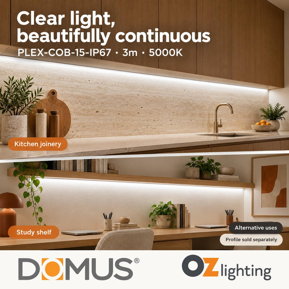 Domus PLEX-COB-15-IP67 3m 5000K LED strip and driver bundle — marketing