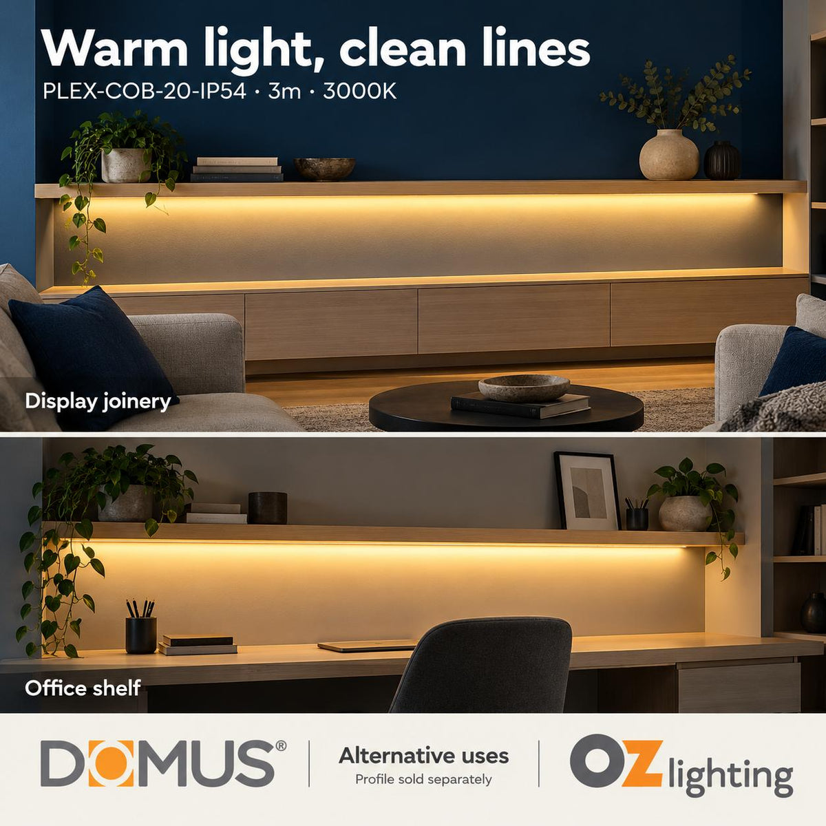 Domus PLEX-COB-20-IP54 3m 3000K LED strip and driver bundle — marketing