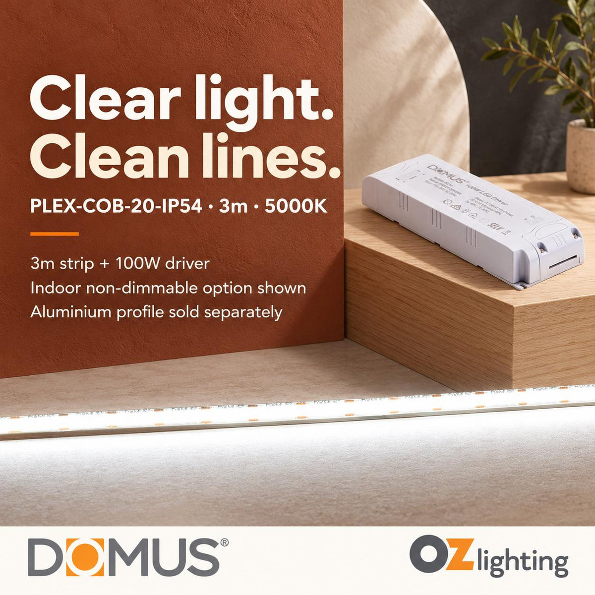 Domus PLEX-COB-20-IP54 3m 5000K LED strip and driver bundle — hero