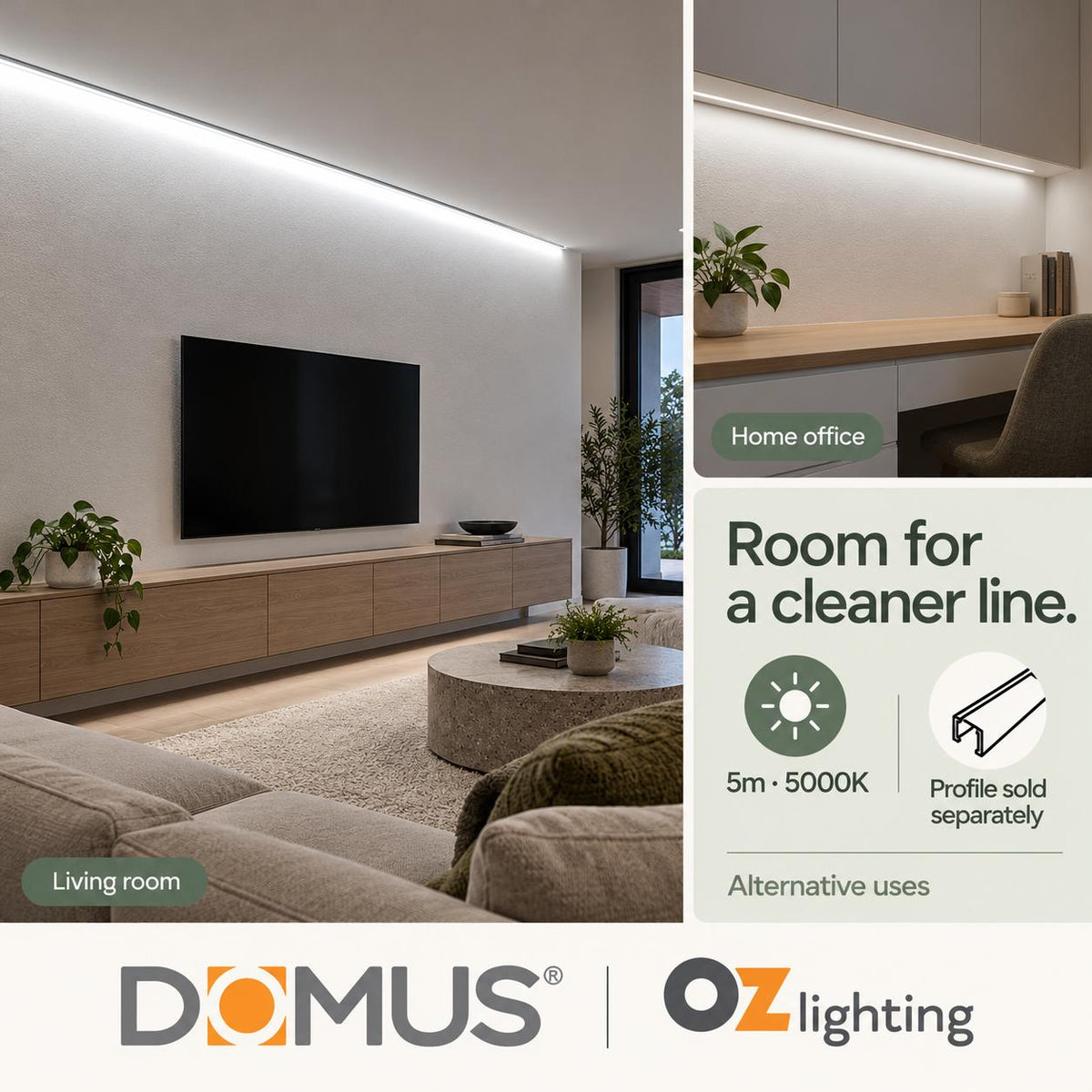 Domus PLEX-COB-5-IP54 5m 5000K LED strip and driver bundle — marketing