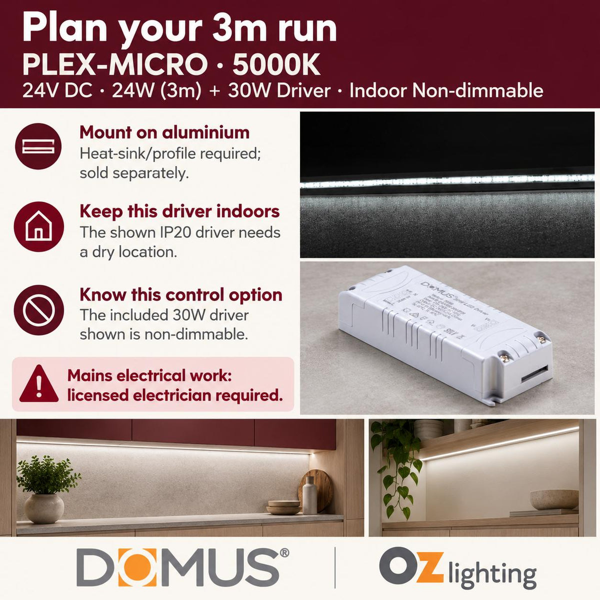 Domus PLEX-MICRO 3m 5000K LED strip and driver bundle — practical advice