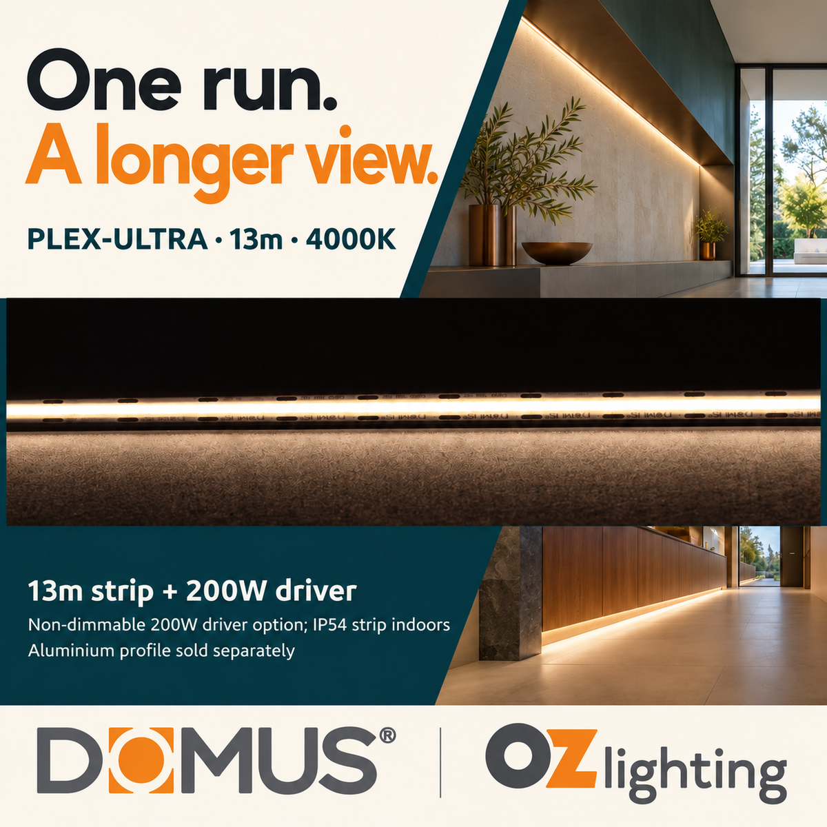 Domus PLEX-ULTRA 13m 4000K LED strip and driver bundle — hero