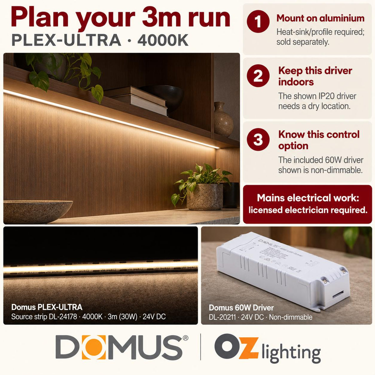 Domus PLEX-ULTRA 3m 4000K LED strip and driver bundle — practical advice