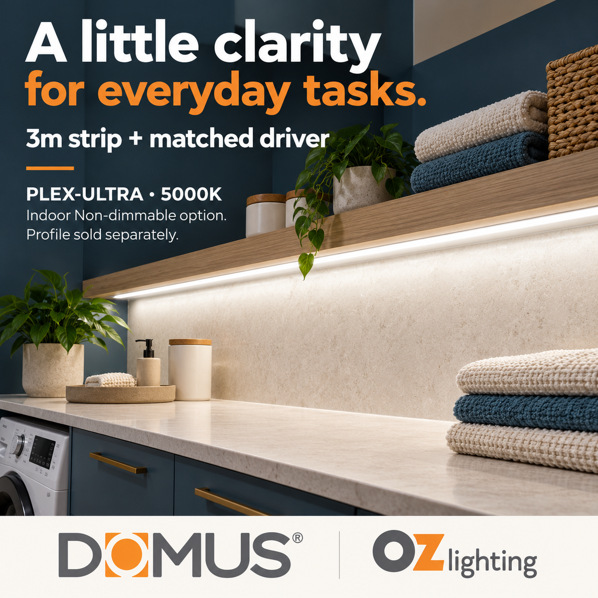 Domus PLEX-ULTRA 3m 5000K LED strip and driver bundle — product benefit