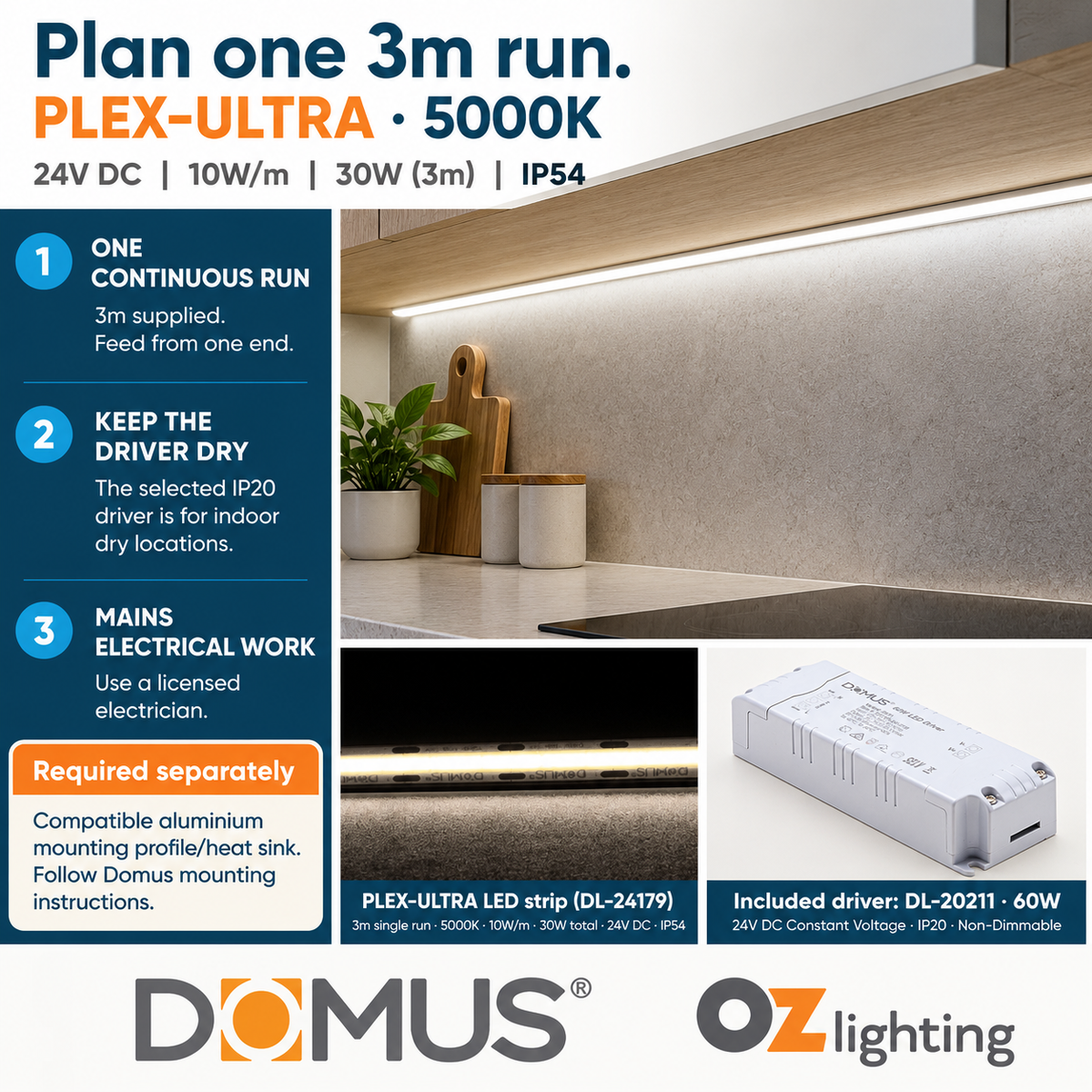 Domus PLEX-ULTRA 3m 5000K LED strip and driver bundle — practical advice