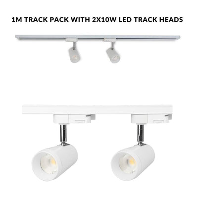 Atom AT1107/KIT - 2x10W LED Dimmable Adjustable Track Spot Lights And 1M Track Pack IP20-Atom Lighting-Ozlighting.com.au