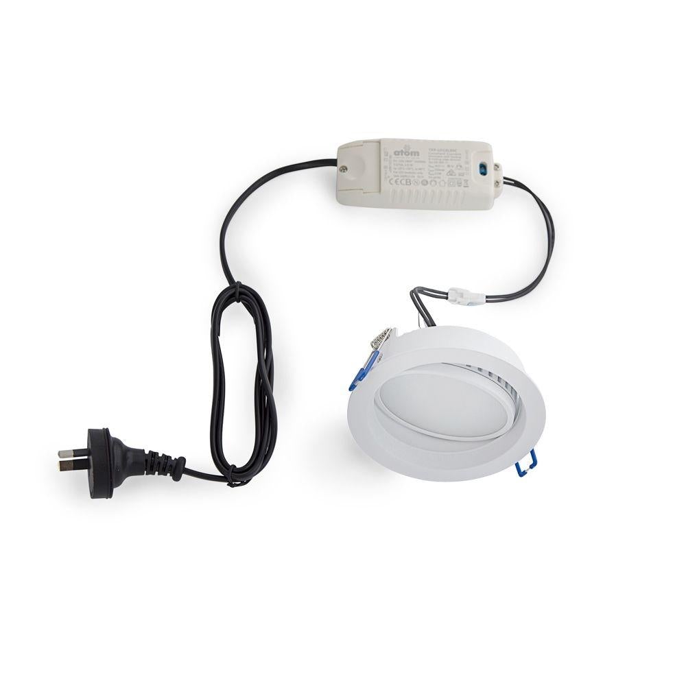 Atom AT9020 LED Downlight - 13W, Dimmable, IP20, Round, Tilt, Adjustable-Atom Lighting-Ozlighting.com.au