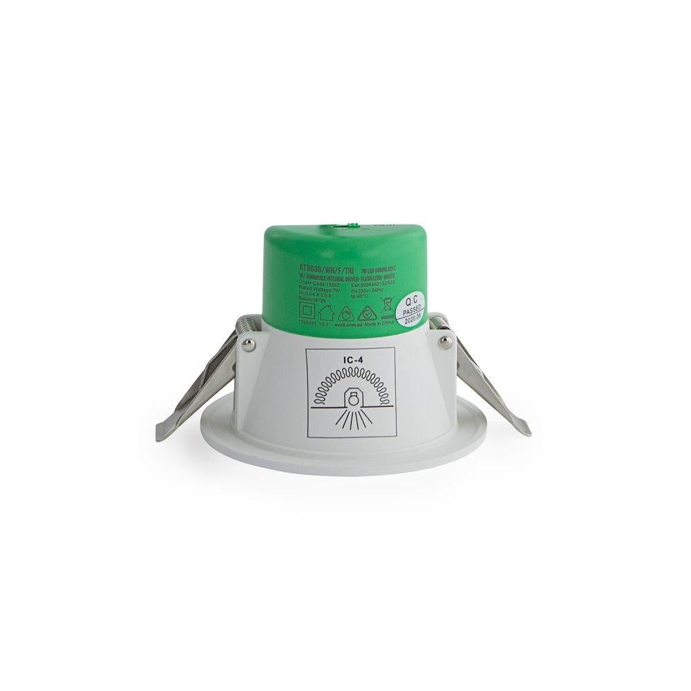 Atom AT9038 LED Downlight - 7W, Tri-Colour, Dimmable, IP54, Flat Face, 70mm Cutout-Atom Lighting-Ozlighting.com.au