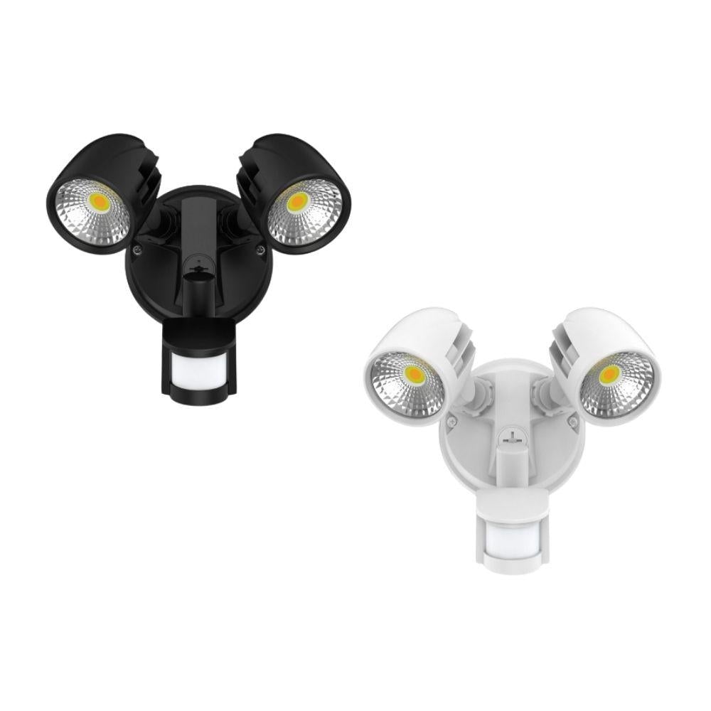 Atom CONDOR LED Security Spotlight - 24W, Tri-Colour, IP54, Twin Head, with Sensor-Atom Lighting-Ozlighting.com.au