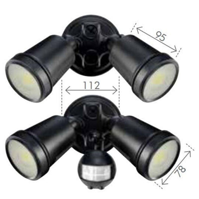 Brilliant HUNTER III - 22W LED Twin Head Exterior Spotlight With Sensor IP44 - 4200K-Brilliant Lighting-Ozlighting.com.au