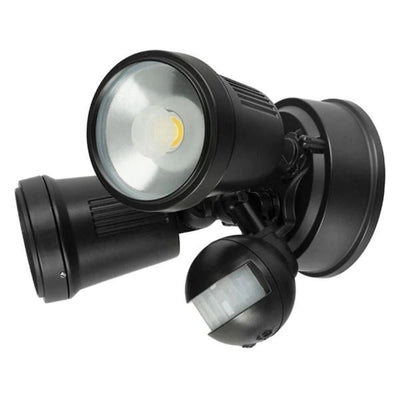 Brilliant HUNTER-TRIO - 22W LED Tri-Colour Twin Head Exterior Spotlight With Sensor IP44-Brilliant Lighting-Ozlighting.com.au