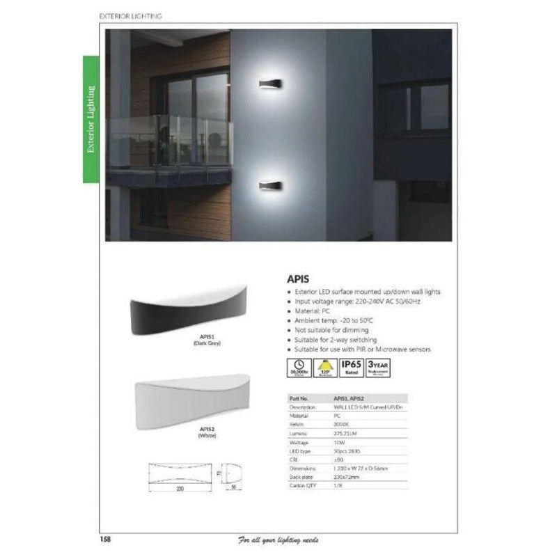 CLA APIS - 10W LED Modern Exterior Up/Down Wall Light IP65 - 3000K-CLA Lighting-Ozlighting.com.au