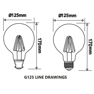 CLA GLOBE-LF - 8W LED Dimmable G125 Spherical Filament Clear Glass Globe - B22/E27-CLA Lighting-Ozlighting.com.au
