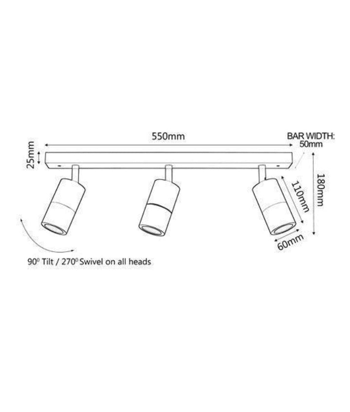 CLA PG3BAR - 3xGU10 3 Light Bar Adjustable Rail Ceiling Spot Light IP44-CLA Lighting-Ozlighting.com.au
