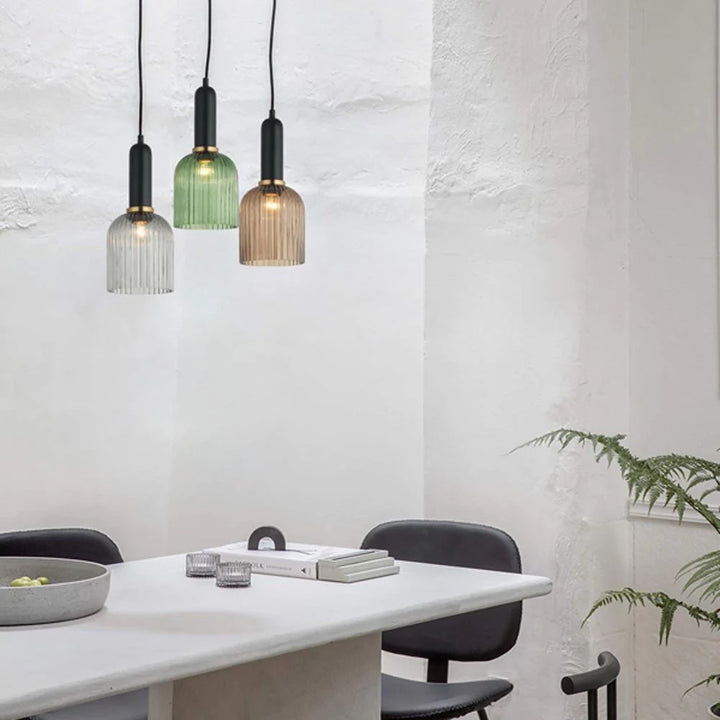 CLA VINTAJ - 1 Light Ellipse Ribbed Glass Pendant Lights-CLA Lighting-Ozlighting.com.au