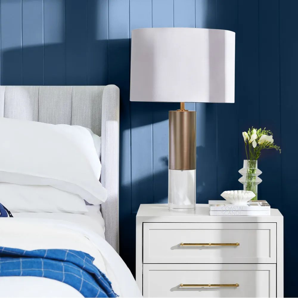 Cafe Lighting ACIER Table Lamp - 25W, Two-Toned Metal & Linen-Cafe Lighting-Ozlighting.com.au