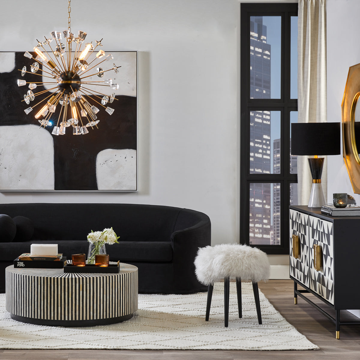 Cafe Lighting HUDSON Pendant - 6 Light 81cm Round Rod with Glass Tips Firework Ball-Cafe Lighting-Ozlighting.com.au