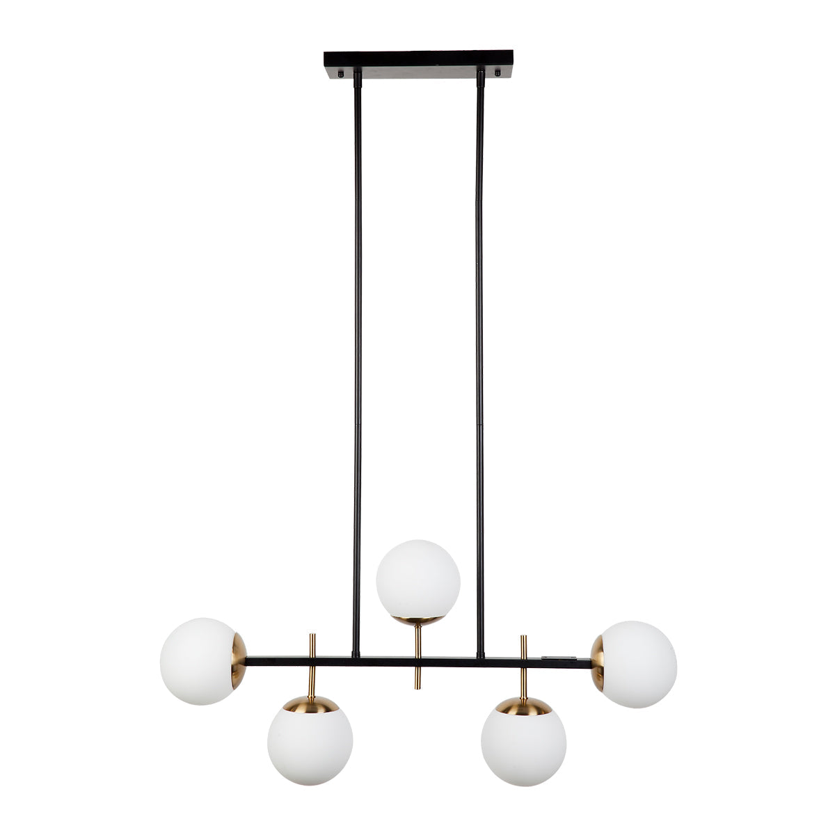 Cafe Lighting MADDOX Pendant - 5 Light Linear Bar Cluster Opal Glass Ball-Cafe Lighting-Ozlighting.com.au