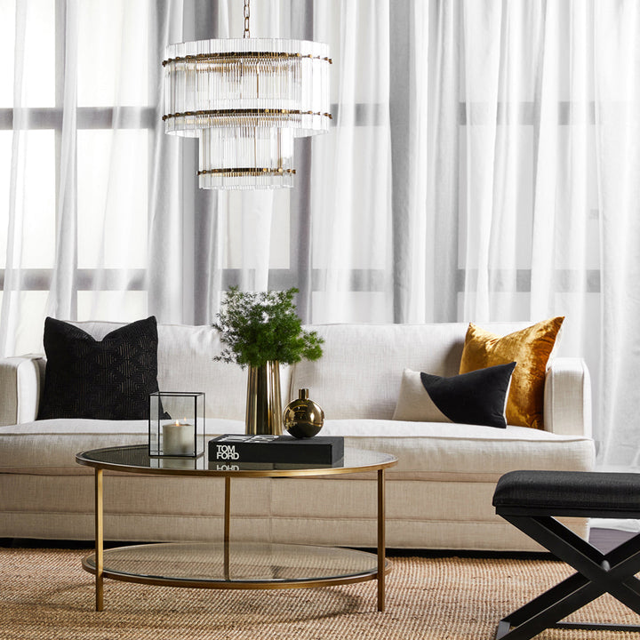 Cafe Lighting PALOMA - 9 Light 56cm Reeded Clear Glass Panel 2-Tier Pendant - Brass-Cafe Lighting-Ozlighting.com.au