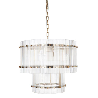 Cafe Lighting PALOMA - 9 Light 56cm Reeded Clear Glass Panel 2-Tier Pendant - Brass-Cafe Lighting-Ozlighting.com.au