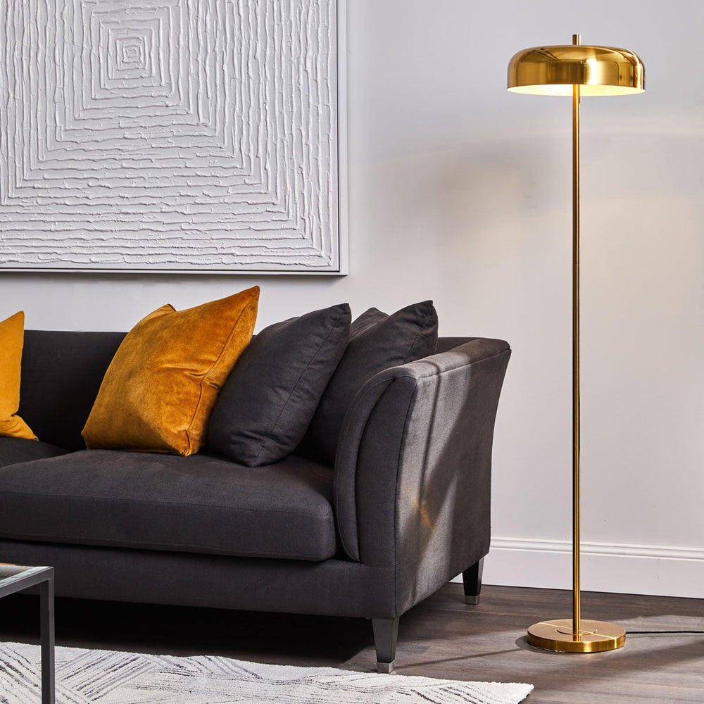 Cafe Lighting SACHS - 2 Light Metal Dome Floor Lamp - Brushed Brass-Cafe Lighting-Ozlighting.com.au