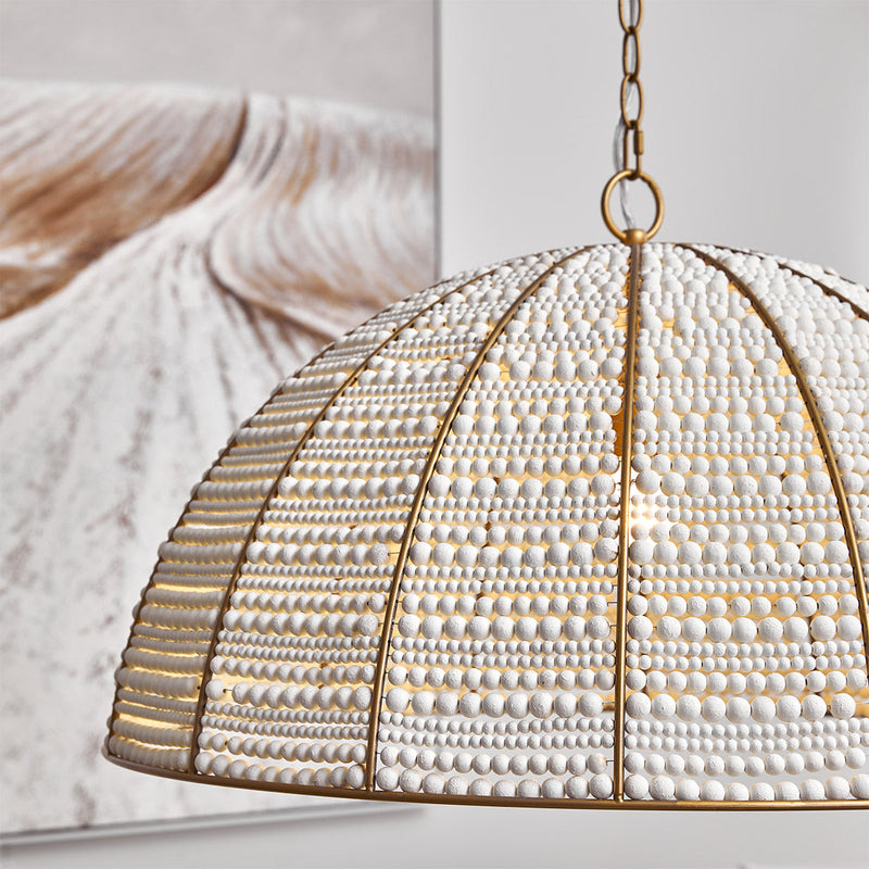 Cafe Lighting SIERRA - White Wooden Beaded Dome Pendant-Cafe Lighting-Ozlighting.com.au