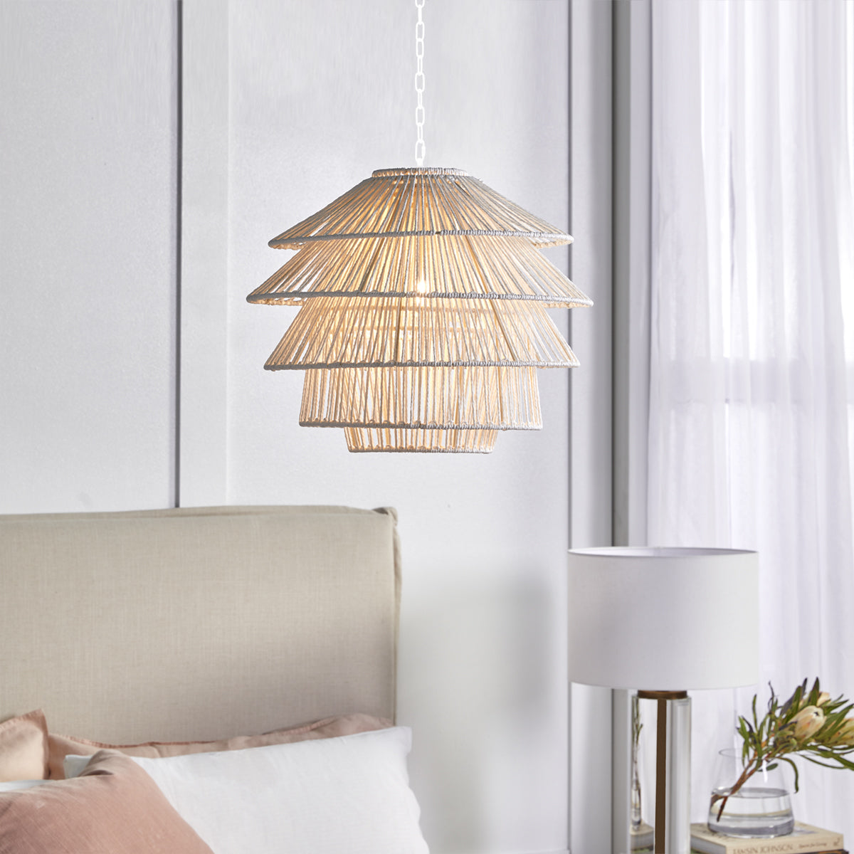 Cafe Lighting SOLANA Pendant - 1 Light White Rope-Cafe Lighting-Ozlighting.com.au