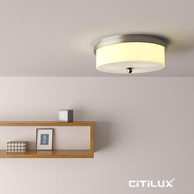 Citilux BROOKLYN - Fabric Shade Ceiling Light Satin Nickel-Citilux-Ozlighting.com.au