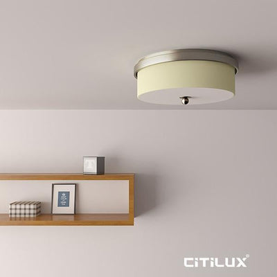 Citilux BROOKLYN - Fabric Shade Ceiling Light Satin Nickel-Citilux-Ozlighting.com.au