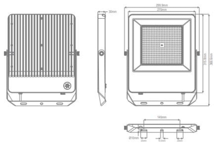 Domus BLAZE-PRO-200 - 100/150/200W LED Tri-Colour Power Selectable Sensor Adaptable Medium Size DIY Floodlight IP66 White-Domus Lighting-Ozlighting.com.au