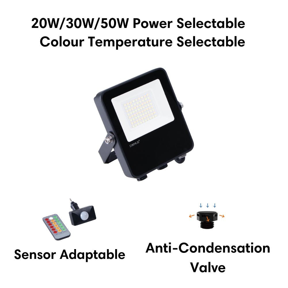 Domus BLAZE-PRO - 20/30/50W LED Tri-Colour Power Selectable Sensor Adaptable Mini Size DIY Floodlight IP66-Domus Lighting-Ozlighting.com.au