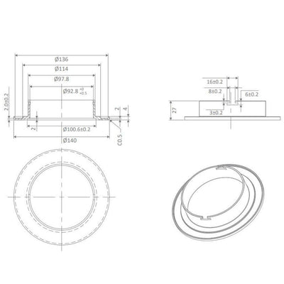 Domus DECO-ADAP - 140mm Adapter Plate to suit DECO-13 Round-Domus Lighting-Ozlighting.com.au