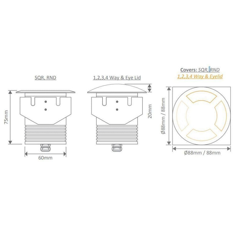 Domus DEKA-COVER-EYE - Eyelid, Round & Square Cover to Suit DEKA-BODY - Solid Brass-Domus Lighting-Ozlighting.com.au