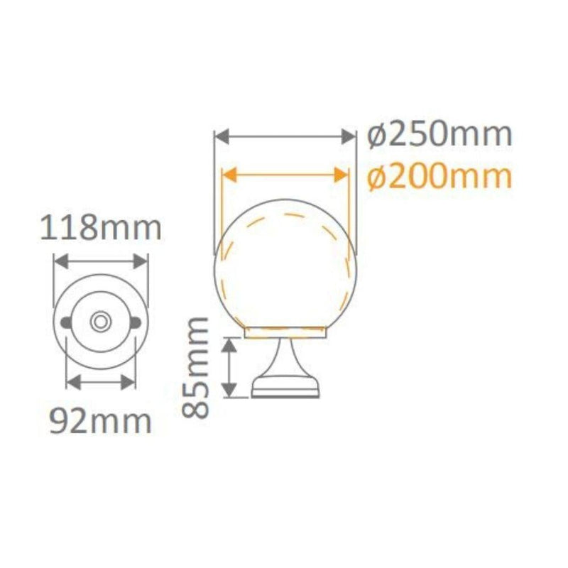 Domus GT-530 Siena - 20cm Sphere Exterior CTC Pillar Mount-Domus Lighting-Ozlighting.com.au