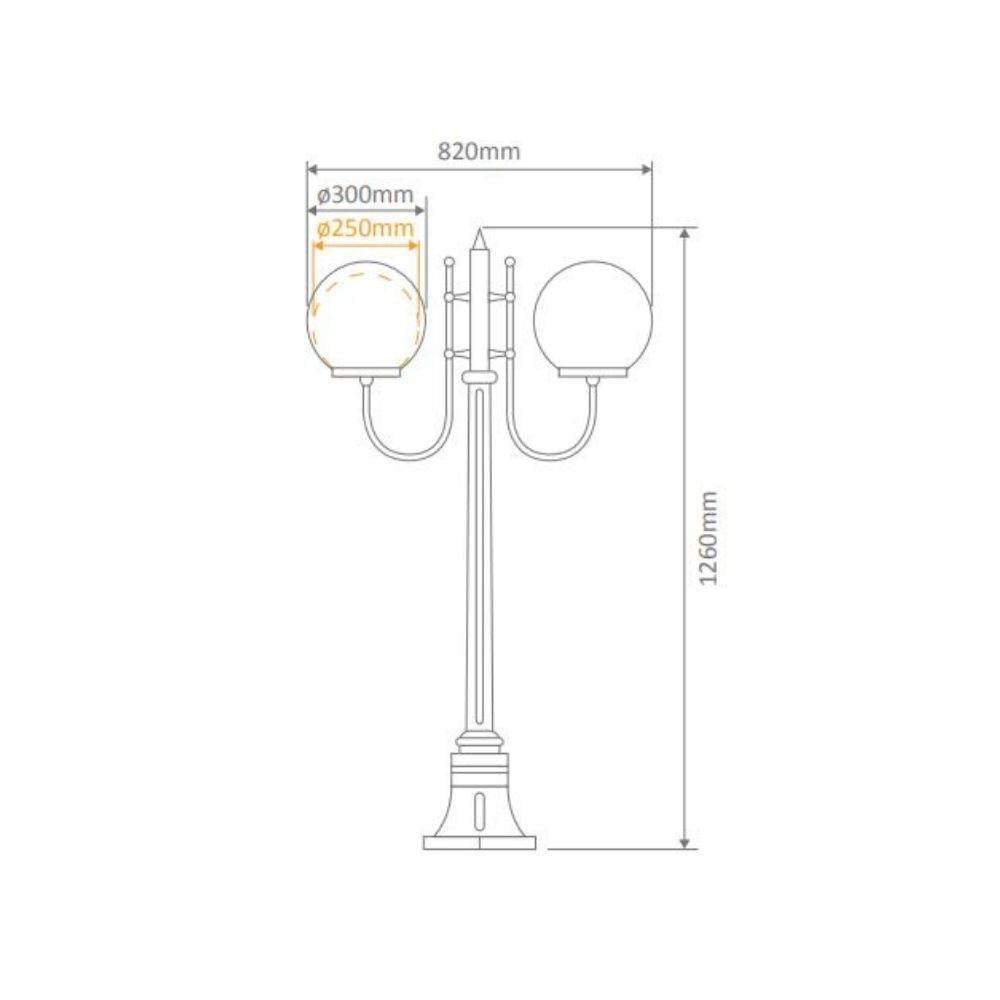 Domus GT-609 Lisbon - Twin 30cm Spheres Curved Arms Short Post Light-Domus Lighting-Ozlighting.com.au