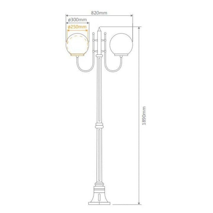 Domus GT-614 Lisbon - Twin Head 25cm Sphere Curved Arm Medium Post Light-Domus Lighting-Ozlighting.com.au