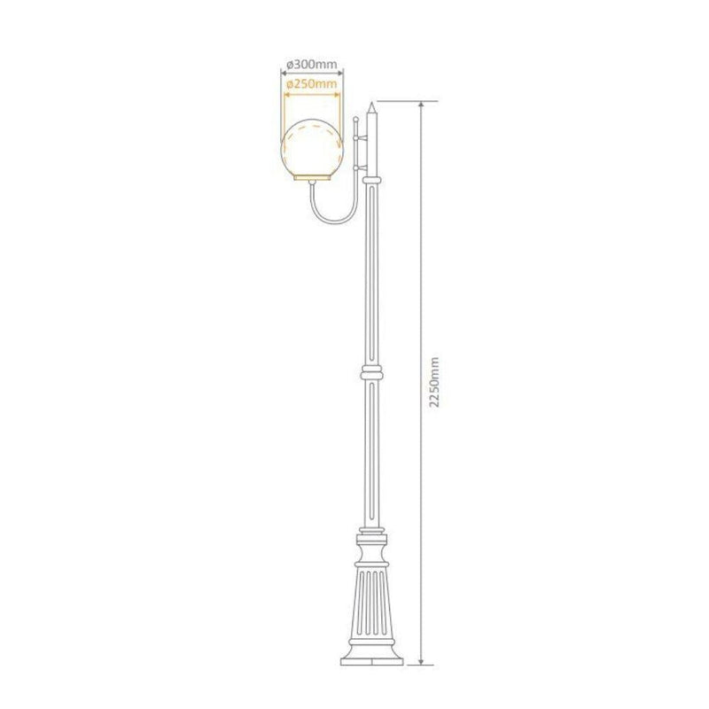 Domus GT-618 Lisbon - 25cm Sphere Curved Arm Tall Post Light-Domus Lighting-Ozlighting.com.au