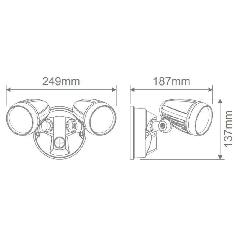 Domus MURO-PRO-30 - 30W LED Tri-Colour Twin Head Exterior Spotlight IP54-Domus Lighting-Ozlighting.com.au