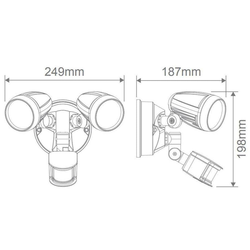 Domus MURO-PRO-30S - 30W LED Tri-Colour Twin Head Exterior Spotlight With Sensor IP44-Domus Lighting-Ozlighting.com.au