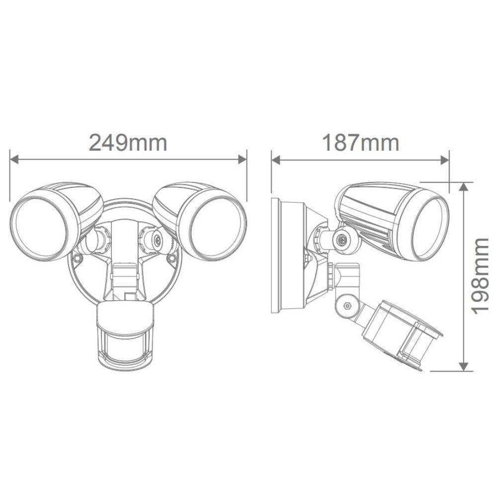 Domus MURO-PRO-30S LED Spotlight - 30W, Tri-Colour, IP44, Twin Head, with Sensor-Domus Lighting-Ozlighting.com.au