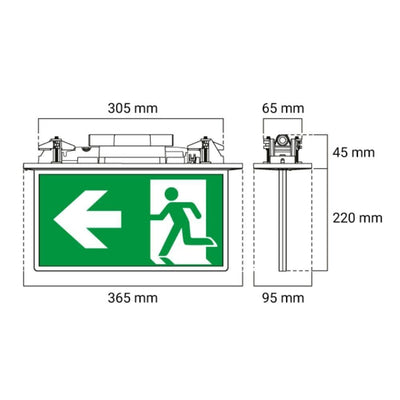 Ektor RAZOR-24M-LK - 1.7W LED Lynk Recessed Emergency Edgelite Blade Exit Sign Light IP20-Ektor Lighting-Ozlighting.com.au