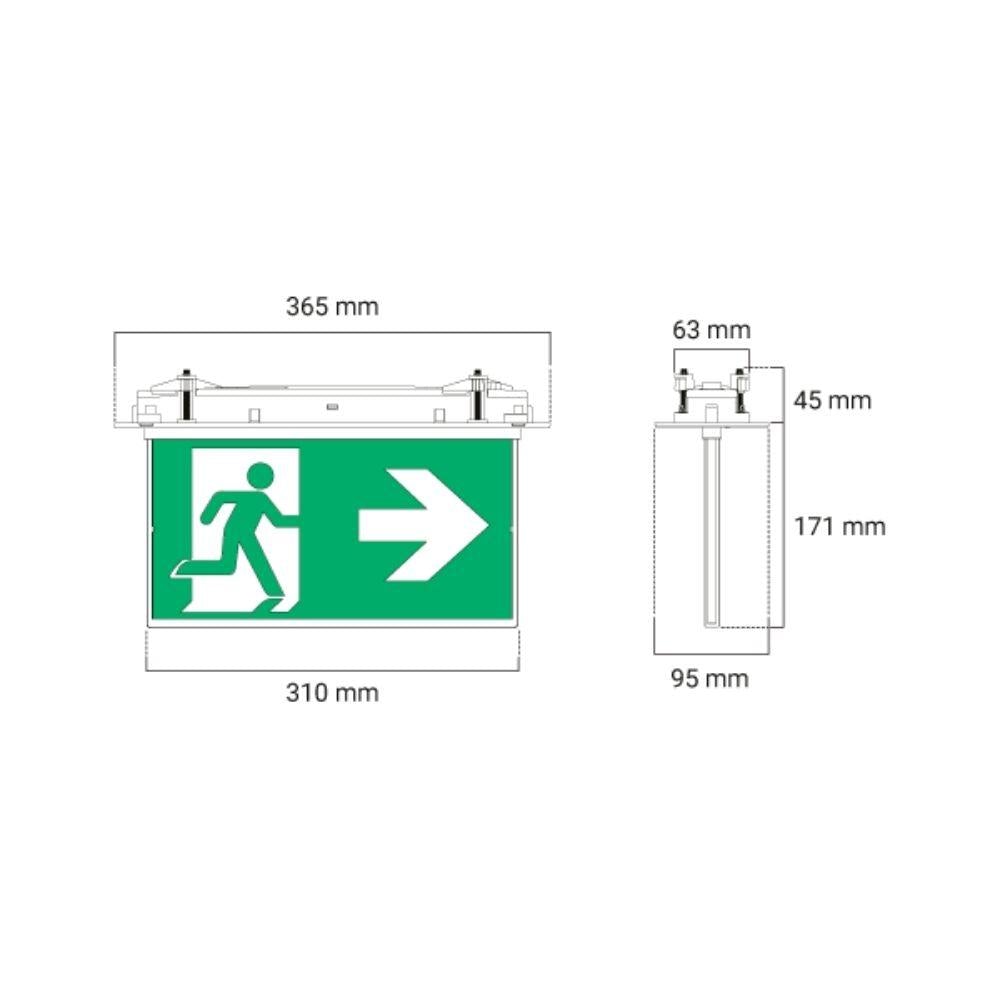 Ektor RAZOR Emergency Exit Light - IP20, Recessed, Surface Mount-Ektor Lighting-Ozlighting.com.au