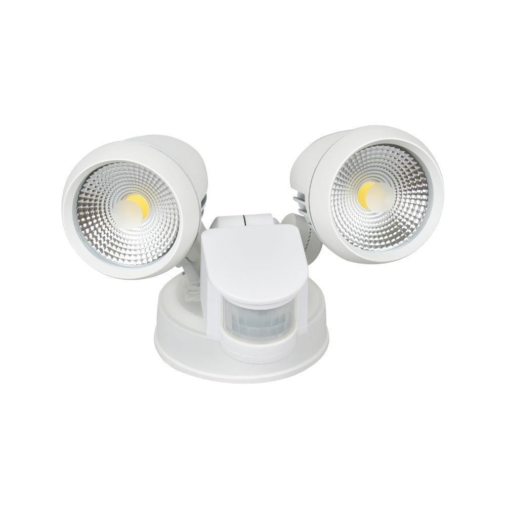Energetic SECULITE-TWIN-PIR - 20W LED Twin Head Exterior Spotlight Security Light With Sensor IP54 White - 5000K-Energetic Lighting-Ozlighting.com.au